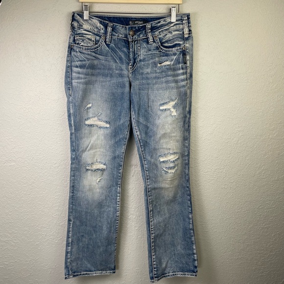 Silver Jeans Denim - Silver suki mid slim boot jeans 29 x 31 blue denim stretch Whiskering Fading